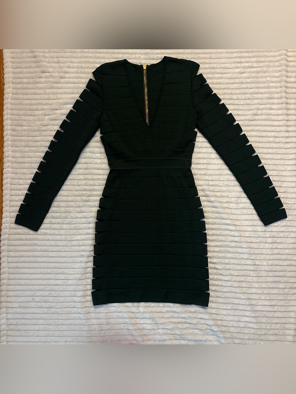 Balmain Long-Sleeve Bandage Mini Dress with Gold Zip